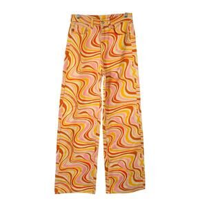 Retro Y2K Wide Leg Pants High Rise Size‎ 6 Groovy Orange Swirl Psychedelic Print